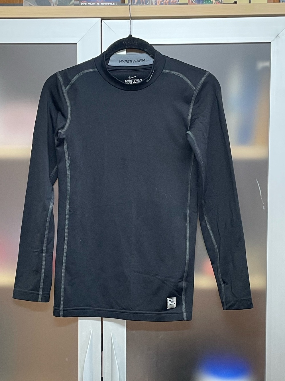 Nike Pro Combat Youth Dri Fit Black Long Sleeve Compression Hyperwarm Shirt, XL